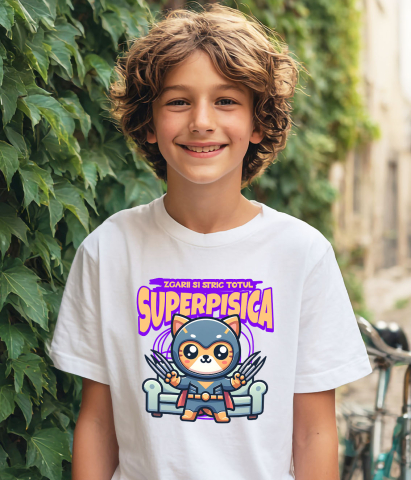 Tricou Femei, Barbati, Copii, Fata, Baiat, Unisex Personalizat Pisica Portocalie În Costum De Super Erou Cu Gheare Lungi – Cadou Personalizat „Zgârâi Și Stric Totul” Pentru Copii [3]