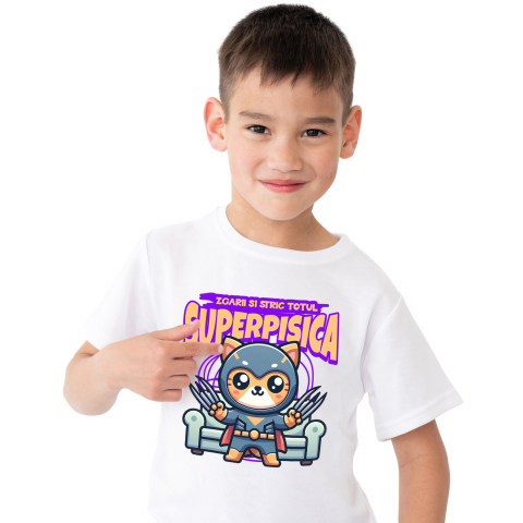 Tricouri - Tricou Femei, Barbati, Copii, Fata, Baiat, Unisex Personalizat Pisica Portocalie În Costum De Super Erou Cu Gheare Lungi – Cadou Personalizat „Zgârâi Și Stric Totul” Pentru Copii