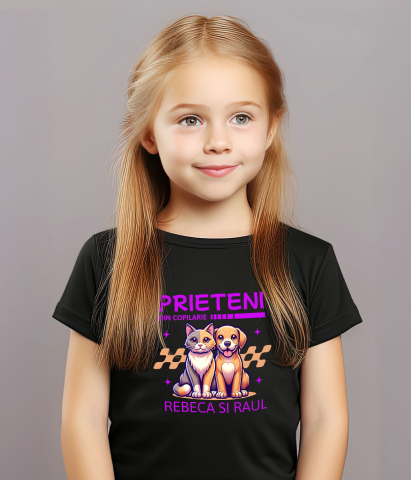 Tricou Femei, Barbati, Copii, Fata, Baiat, Unisex Personalizat Cadouri personalizate prieteni și familie – Portret cu pisica și câine pentru Rebeca și Paul [2]