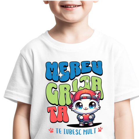 Copii - Tricou Femei, Barbati, Copii, Fata, Baiat, Unisex Personalizat Pisică Gangster cu Inimă – Cadou Romantic Personalizat „Te Iubesc Mult Mereu”