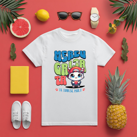 Tricou Femei, Barbati, Copii, Fata, Baiat, Unisex Personalizat Pisică Gangster cu Inimă – Cadou Romantic Personalizat „Te Iubesc Mult Mereu” [4]