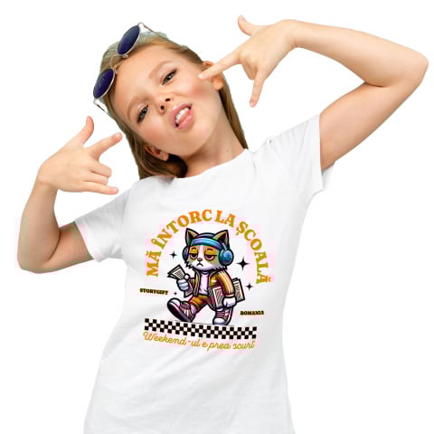 EDUCATIE - Tricou Femei, Barbati, Copii, Fata, Baiat, Unisex Personalizat Pisică Supărată și Extenuată cu Ținută Hip Hop | Întoarcerea la Școală