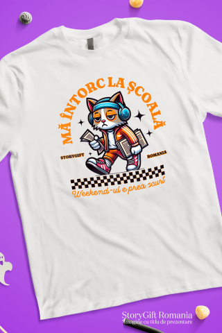 Tricou Femei, Barbati, Copii, Fata, Baiat, Unisex Personalizat Pisică Supărată și Extenuată cu Ținută Hip Hop | Întoarcerea la Școală [2]