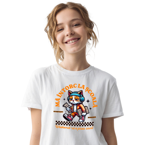 Tricou Femei, Barbati, Copii, Fata, Baiat, Unisex Personalizat Pisică Supărată și Extenuată cu Ținută Hip Hop | Întoarcerea la Școală [1]