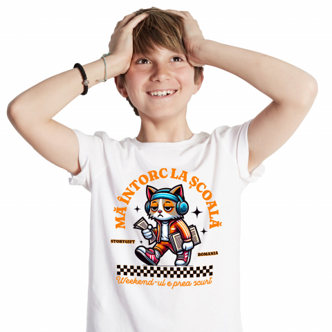 Tricou Femei, Barbati, Copii, Fata, Baiat, Unisex Personalizat Pisică Supărată și Extenuată cu Ținută Hip Hop | Întoarcerea la Școală [1]