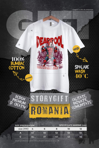 Tricou Femei, Barbati, Copii, Fata, Baiat, Unisex Personalizat Pitbull În Costum de Deadpool – Câine Supererou pentru Familie și Copii [3]