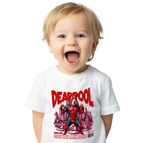 SuperEroi si Personaje TV - Tricou Femei, Barbati, Copii, Fata, Baiat, Unisex Personalizat Pitbull În Costum de Deadpool – Câine Supererou pentru Familie și Copii