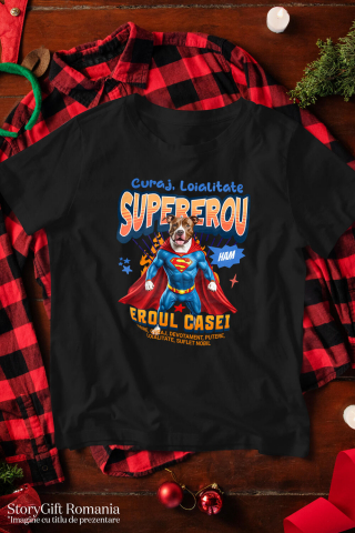 Tricou Femei, Barbati, Copii, Fata, Baiat, Unisex Personalizat Pitbull în Costum de Superman – Produse Personalizate pentru Familie și Copii [2]