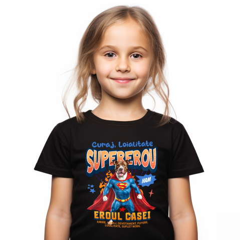 SuperEroi si Personaje TV - Tricou Femei, Barbati, Copii, Fata, Baiat, Unisex Personalizat Pitbull în Costum de Superman – Produse Personalizate pentru Familie și Copii