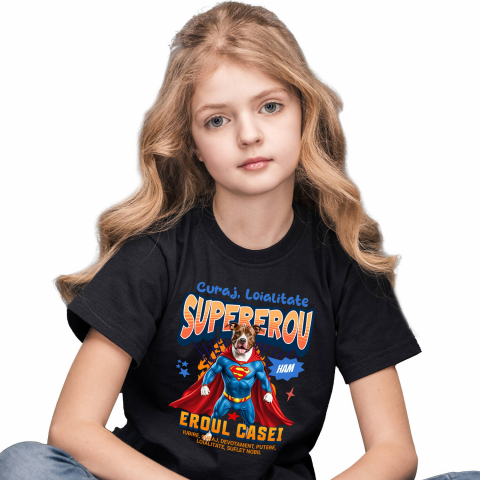 Tricou Femei, Barbati, Copii, Fata, Baiat, Unisex Personalizat Pitbull în Costum de Superman – Produse Personalizate pentru Familie și Copii [1]