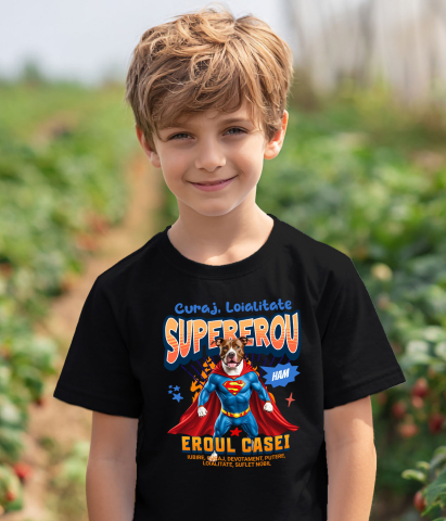 Tricou Femei, Barbati, Copii, Fata, Baiat, Unisex Personalizat Pitbull în Costum de Superman – Produse Personalizate pentru Familie și Copii [3]