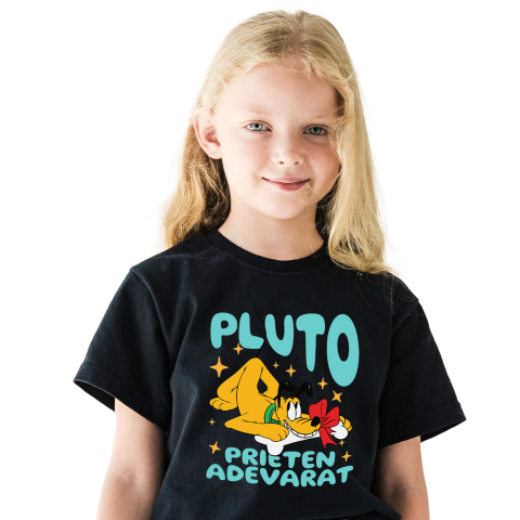 Tricouri - Tricou Copii cu Pluto - Fericirea unui caine cu osul preferat 100% Bumbac, Negru, 8 Ani