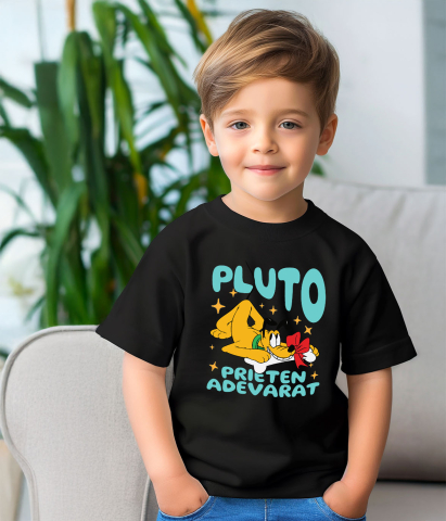 Tricou Copii cu Pluto - Fericirea unui caine cu osul preferat 100% Bumbac, Negru, 8 Ani [3]