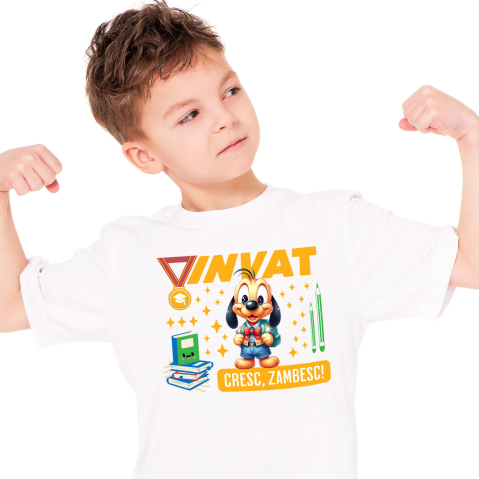 Educatie - Tricou Copii cu Pluto – Ghidul Meu de Invatare 100% Bumbac, Alb, 10 Ani