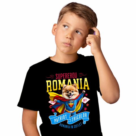 Tricou Femei, Barbati, Copii, Fata, Baiat, Unisex Personalizat Pomeranian În Costum de Căpitan România - Cadouri Personalizate pentru Iubitorii de Animale [1]