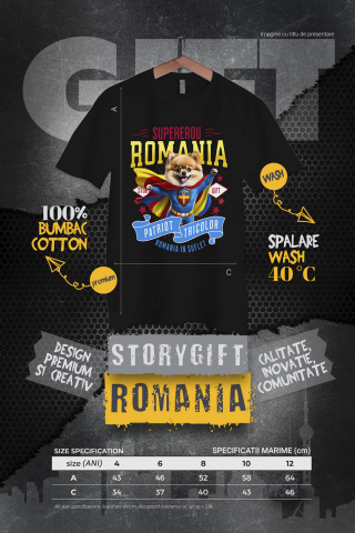 Tricou Femei, Barbati, Copii, Fata, Baiat, Unisex Personalizat Pomeranian În Costum de Căpitan România - Cadouri Personalizate pentru Iubitorii de Animale [3]