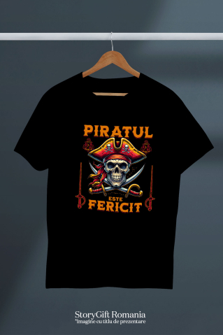 Tricou Femei, Barbati, Copii, Fata, Baiat, Unisex Personalizat Costum Pirat cu Craniu Uman, Palarie și Sabii - Piratul Fericit - Personalizat [4]