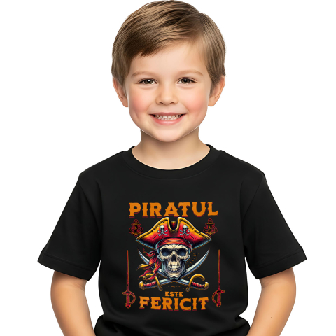 Tricou Femei, Barbati, Copii, Fata, Baiat, Unisex Personalizat Costum Pirat cu Craniu Uman, Palarie și Sabii - Piratul Fericit - Personalizat