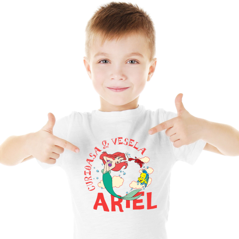 Tricou Copii cu Povesti Sub Apa cu Ariel, Racul si Pestele 100% Bumbac, Alb, 8 Ani [1]