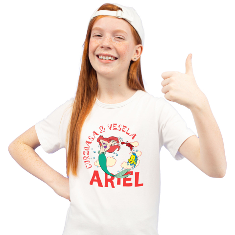 Tricouri - Tricou Copii cu Povesti Sub Apa cu Ariel, Racul si Pestele 100% Bumbac, Alb, 8 Ani