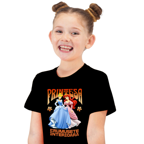 Tricouri - Tricou Copii cu Printesa - Ariel si Mica Sirena - Aventuri in Adancuri 100% Bumbac, Negru, 12 Ani