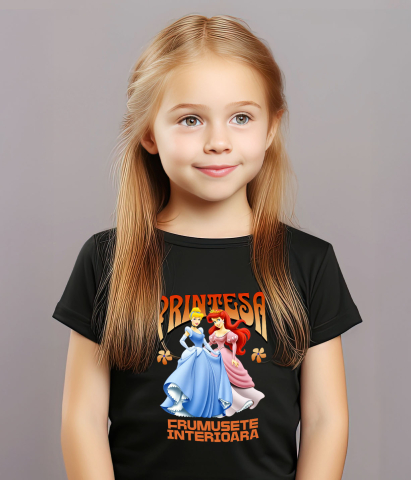 Tricou Copii cu Printesa - Ariel si Mica Sirena - Aventuri in Adancuri 100% Bumbac, Negru, 12 Ani [2]