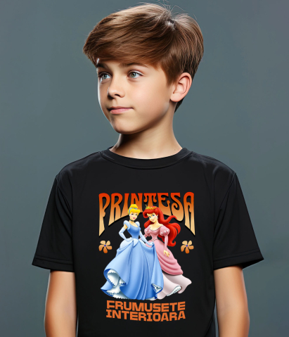 Tricou Copii cu Printesa - Ariel si Mica Sirena - Aventuri in Adancuri 100% Bumbac, Negru, 12 Ani [3]