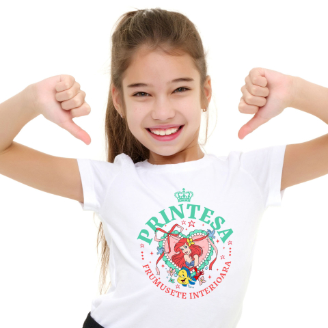 Tricouri - Tricou Copii cu Printesa - Ariel si Secretele Marii 100% Bumbac, Alb, 10 Ani