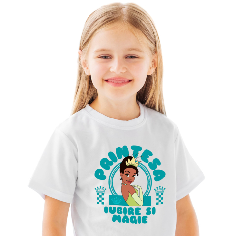Tricouri - Tricou Copii cu Printesa - Aventurile Tianei in Taramul Printeselor Curajoase 100% Bumbac, Alb, 12 Ani