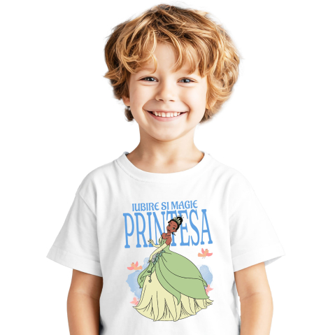 Tricou Copii cu Printesa - Printesa Tiana – Inima de Aur 100% Bumbac, Alb, 6 Ani [1]