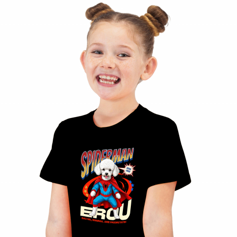 Tricou Femei, Barbati, Copii, Fata, Baiat, Unisex Personalizat Pudel în Costum Spider-Man cu Pelerină - Cadou Personalizat pentru Copii și Iubitorii de Câini [1]