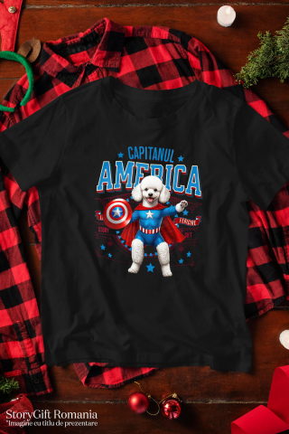 Tricou Femei, Barbati, Copii, Fata, Baiat, Unisex Personalizat Pisica Pudel în Costum de Captain America cu Pelerină - Cadou Personalizat pentru Copii și Iubitorii de Pisici [2]
