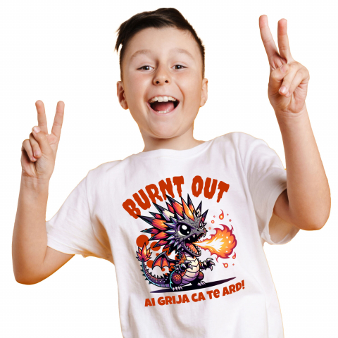 BASME - Tricou Femei, Barbati, Copii, Fata, Baiat, Unisex Personalizat Costum Pui Dragon cu Flăcări - "Ai Grija Ca Te Ard!" - Personalizat pentru Copii