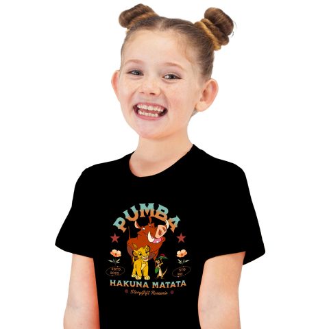 Tricouri - Tricou Copii cu Pumba si Prietenii – Ziua Magica printre Flori 100% Bumbac, Negru, 12 Ani