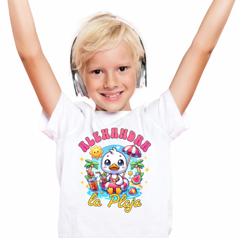 Tricou Femei, Barbati, Copii, Fata, Baiat, Unisex Personalizat Rață Albă cu Colac și Cocktail – Cadou Personalizat pentru Vacanță și Copii [1]