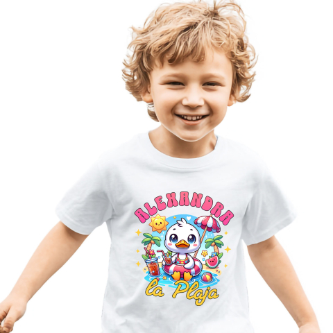 Copii - Tricou Femei, Barbati, Copii, Fata, Baiat, Unisex Personalizat Rață Albă cu Colac și Cocktail – Cadou Personalizat pentru Vacanță și Copii