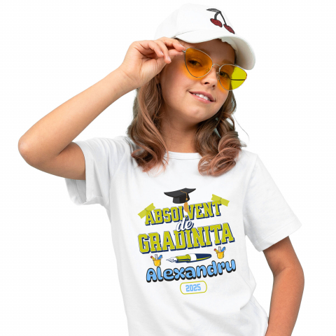 EDUCATIE - Tricou Femei, Barbati, Copii, Fata, Baiat, Unisex Personalizat Rechizite Școlare Personalizate & Toca Absolvire pentru „Absolvent de Grădiniță Alexandra”