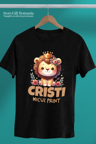 Tricou Femei, Barbati, Copii, Fata, Baiat, Unisex Personalizat Regele Leu Pui cu Coroana Regală și Flori Colorate - Cadouri Personalizate pentru Copii și Familie [2]