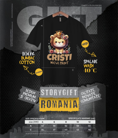 Tricou Femei, Barbati, Copii, Fata, Baiat, Unisex Personalizat Regele Leu Pui cu Coroana Regală și Flori Colorate - Cadouri Personalizate pentru Copii și Familie [5]