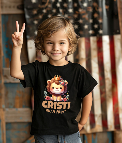 Tricou Femei, Barbati, Copii, Fata, Baiat, Unisex Personalizat Regele Leu Pui cu Coroana Regală și Flori Colorate - Cadouri Personalizate pentru Copii și Familie [2]