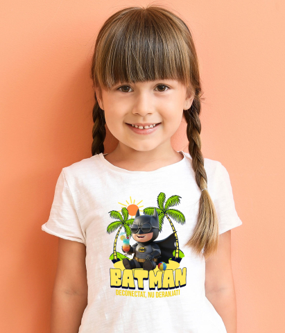 Tricou Copii cu Relaxare cu Batman: Soare si Palmieri 100% Bumbac, Alb, 12 Ani [3]
