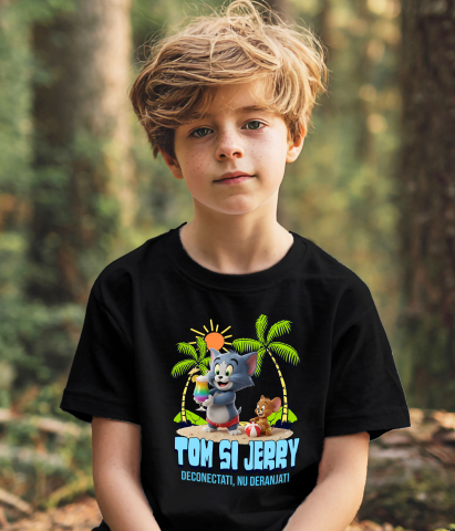 Tricou Copii cu Relaxare la Mare cu Tom and Jerry 100% Bumbac, Negru, 10 Ani [2]