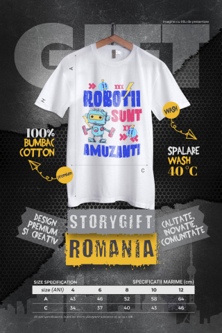 Tricou Femei, Barbati, Copii, Fata, Baiat, Unisex Personalizat Robot Metalic Colorat – Cadou Personalizat „Robotii Sunt Amuzanti” pentru Copii și Tati [3]