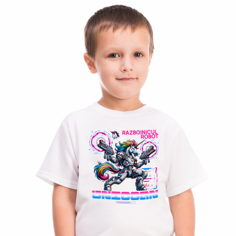 Tricou Femei, Barbati, Copii, Fata, Baiat, Unisex Personalizat Robot Unicorn cu Arme și Coamă Multicolor - Razboinicul Unicorn [1]
