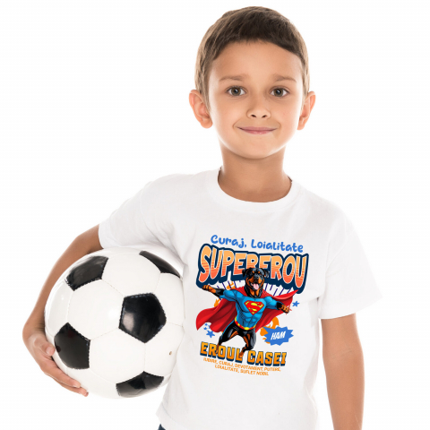 Tricou Femei, Barbati, Copii, Fata, Baiat, Unisex Personalizat Rottweiler în Costum de Superman – Produse Personalizate pentru Familie și Copii [1]