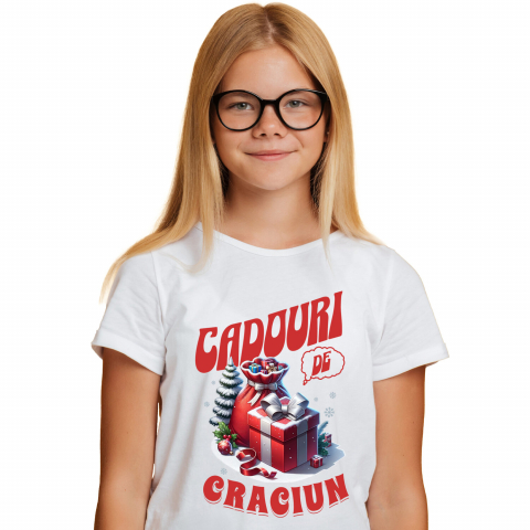 CRACIUN - Tricou Femei, Barbati, Copii, Fata, Baiat, Unisex Personalizat Sac de Cadouri și Cutie Roșie cu Zăpadă și Globuri Colorate – Cadouri Personalizate de Crăciun