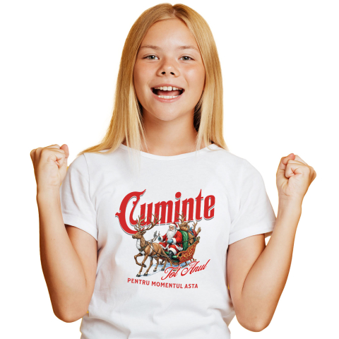 Tricou Femei, Barbati, Copii, Fata, Baiat, Unisex Personalizat Sania lui Moș Crăciun Trasă de Reni – Haios și Cuminte tot Anul pentru Momentul Asta