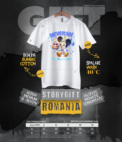 Tricou Copii cu Sarbatoreste cu Mickey – Cadouri Pline de Veselie 100% Bumbac, Alb, 8 Ani [5]