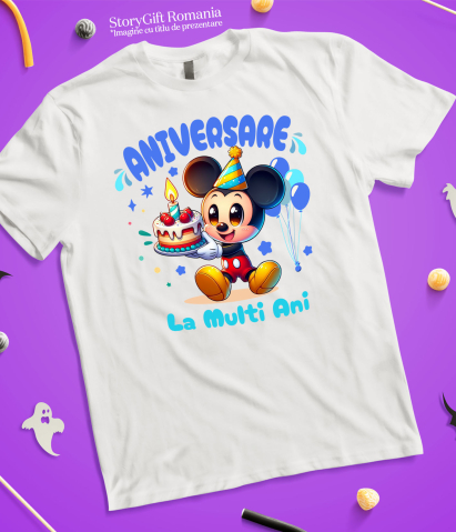 Tricou Copii cu Sarbatoreste cu Mickey – Cadouri Pline de Veselie 100% Bumbac, Alb, 8 Ani [4]