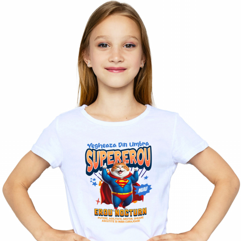 Tricou Femei, Barbati, Copii, Fata, Baiat, Unisex Personalizat Scottish Fold în Costum de Superman – Cadou Amuzant pentru Iubitorii de Pisici [1]